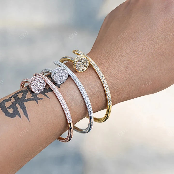 Full Ice Out Yellow Gold Plated Layered Nail Bracelet For Women hip hop jewelry CustomDiamJewel