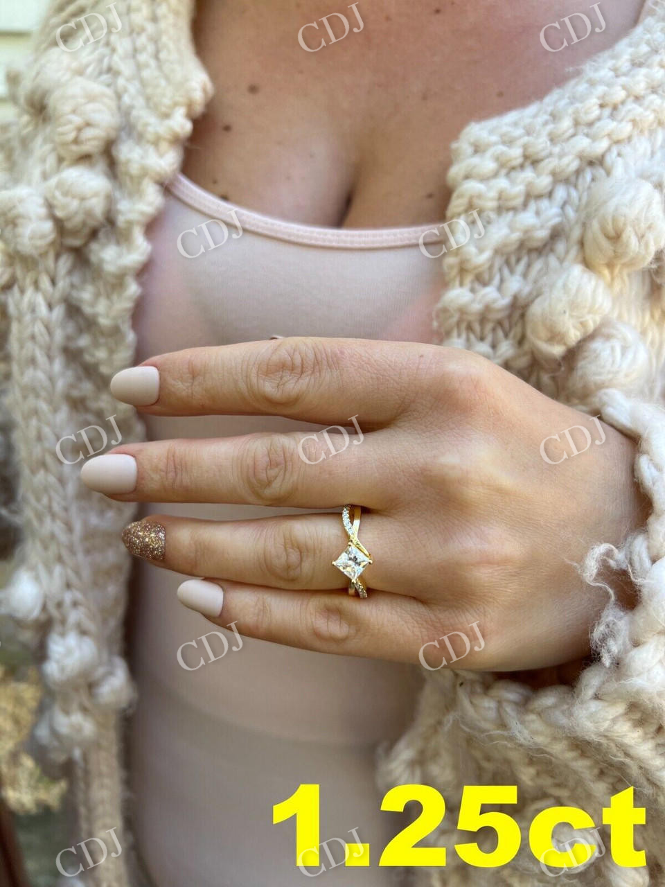 Princess Cut Moissanite Twisted Band Ring customdiamjewel