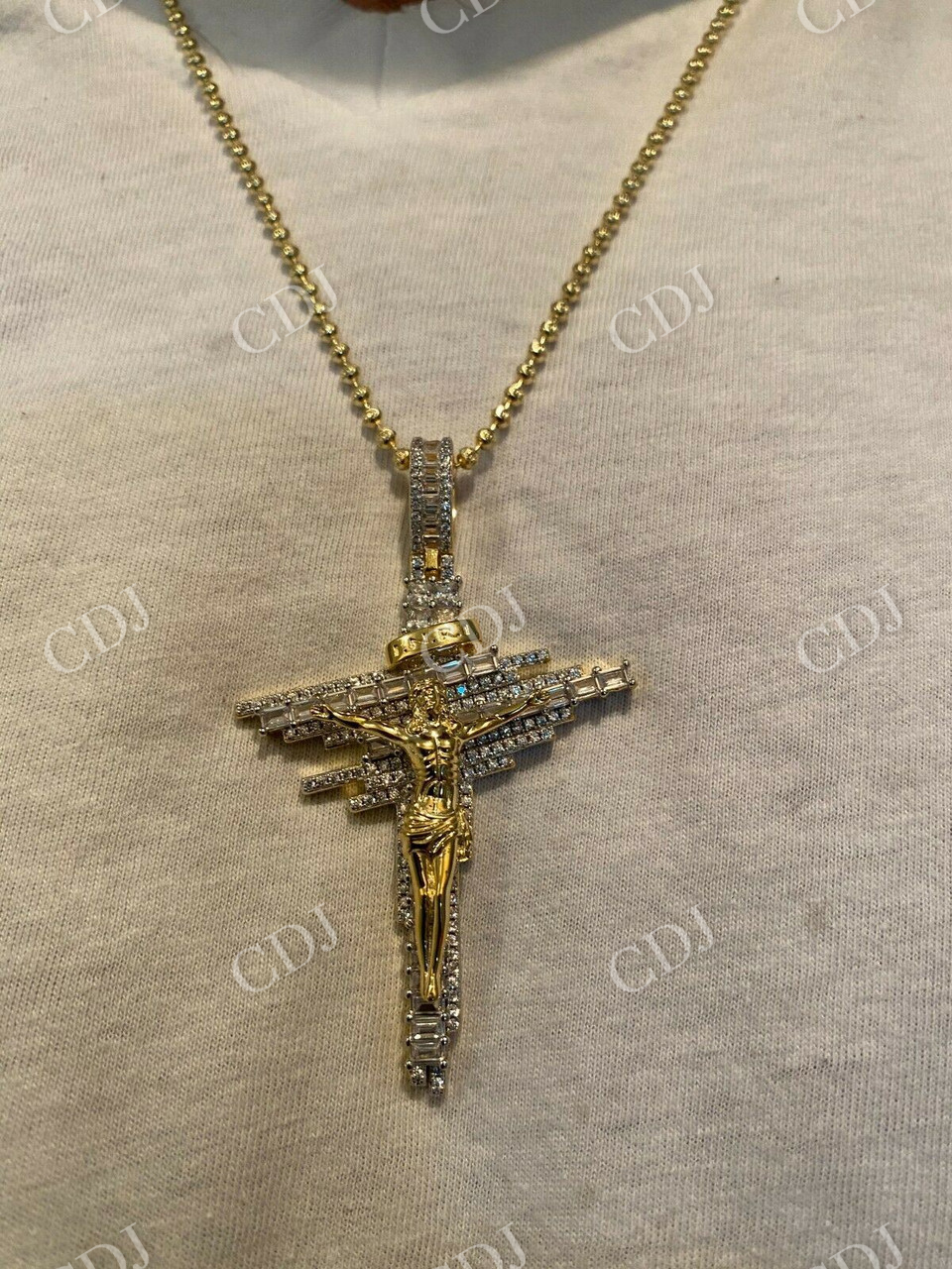 Round/Baguette Diamond Jesus Cross Pendant customdiamjewel