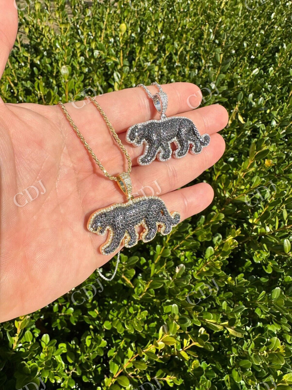 Black Moissanite Panther Jaguar Pendant Necklace customdiamjewel