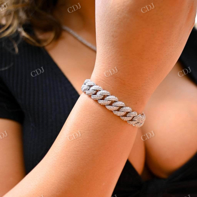 10MM White Gold Women's Diamond Cuban Link Bracelet customdiamjewel