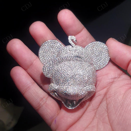 Iced Out Moissanite Diamond Sterling Silver Mickey Pendant
