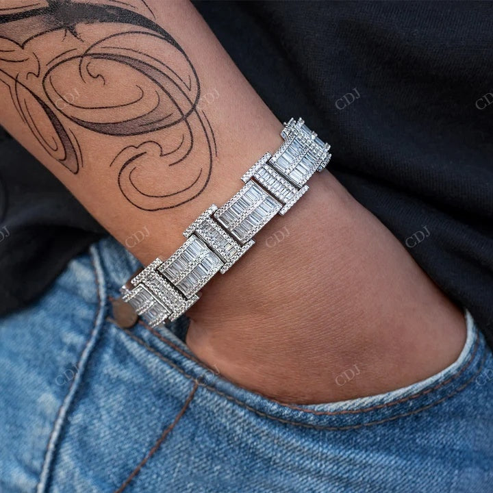 Sterling Silver Baguette Cut Moissanite Diamond Hip Hop Style Bracelet hip hop jewelry CustomDiamJewel