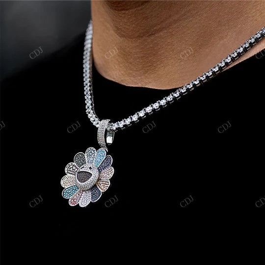 Buy Moissanite Murakami Flower Logo ColorFull Diamonds hip hop jewelry CustomDiamJewel