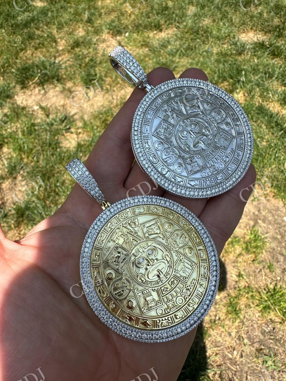 Aztec Calendar Mayan Sun God Iced 925 Silver Pendant customdiamjewel