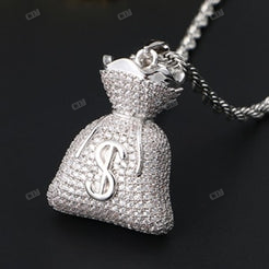 Hip Hop Iced Out Moissanite Dollar Bag Pendant hip hop jewelry CustomDiamJewel