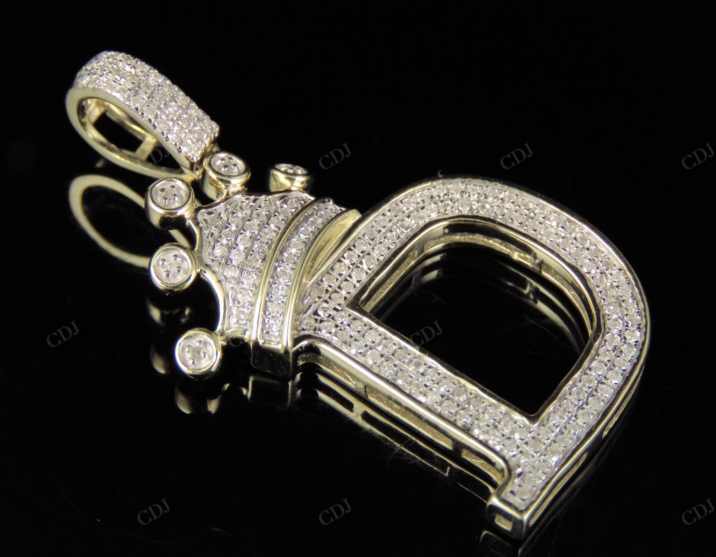 1.5" 10K Gold Natural Diamond Crown Initial "D" Letter Pendant CustomDiamJewel
