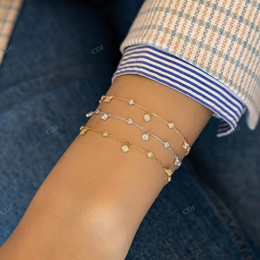 Bezel And Square Dangle Hanging Diamond Bracelet beacelet customdiamjewel   