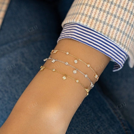 0.59CT Lab Grown Diamond Bezel & Square Dangle Hanging Adjustable Bracelet  customdiamjewel   