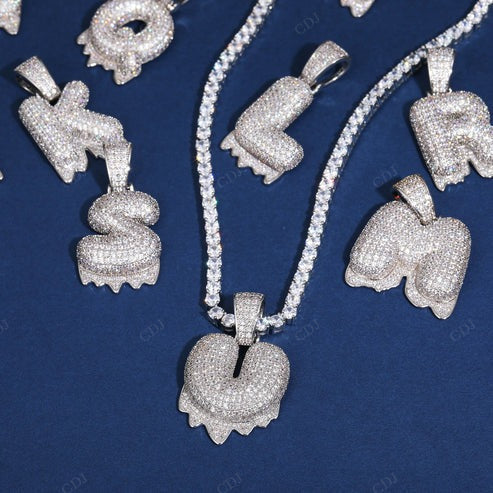 Full Iced out VVS Lab Diamond 10K Gold Alphabets Pendant
