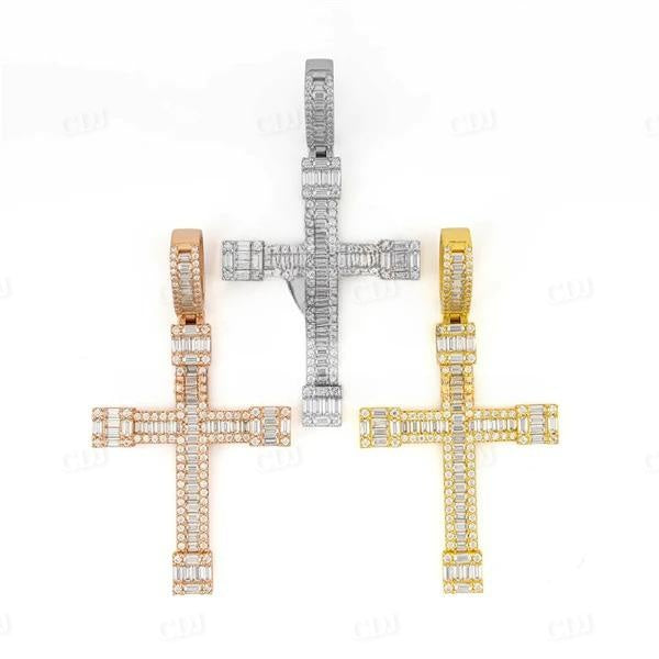 Hip Hop Iced Out Baguette Diamond Cross Pendant customdiamjewel
