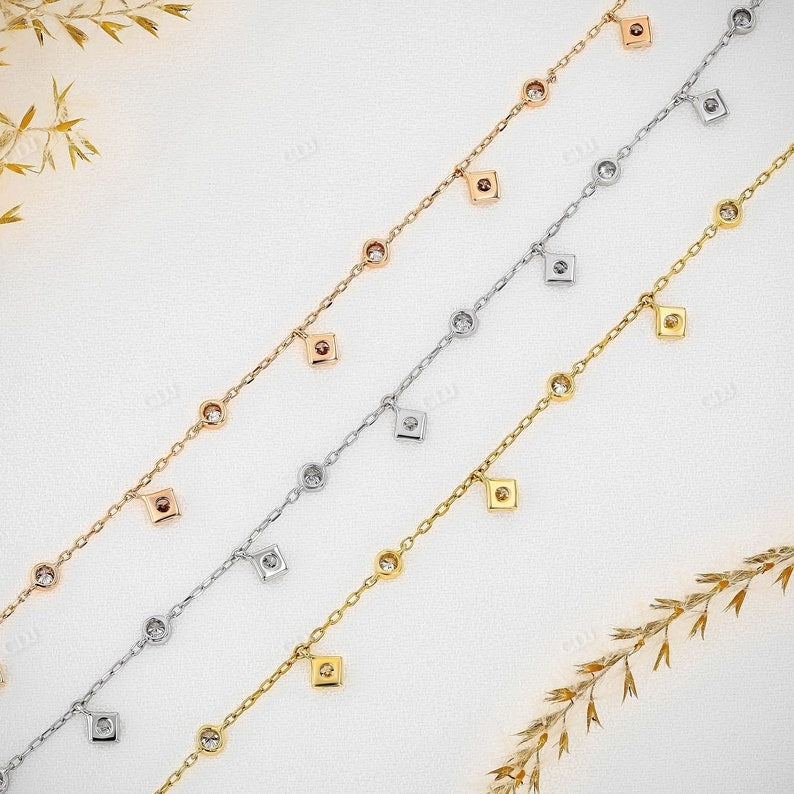 Bezel And Square Dangle Hanging Diamond Bracelet beacelet customdiamjewel