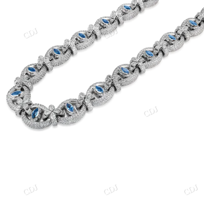 14K White Gold Eye Clover Link Chain Necklace hip hop jewelry CustomDiamJewel