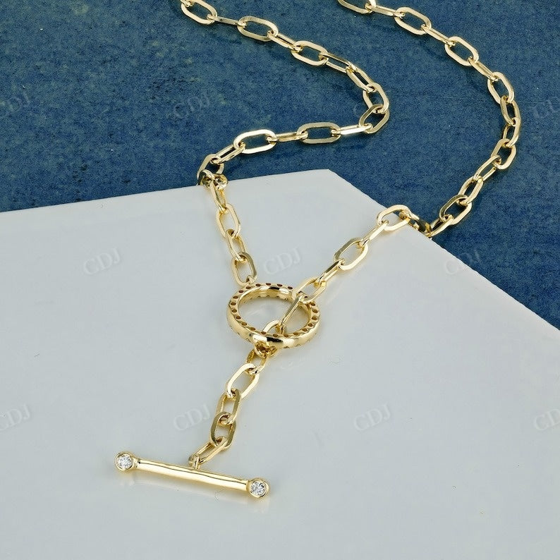 0.21CTW Natural Diamond Paper Clip Link with Open Circle Toggle Necklace customdiamjewel