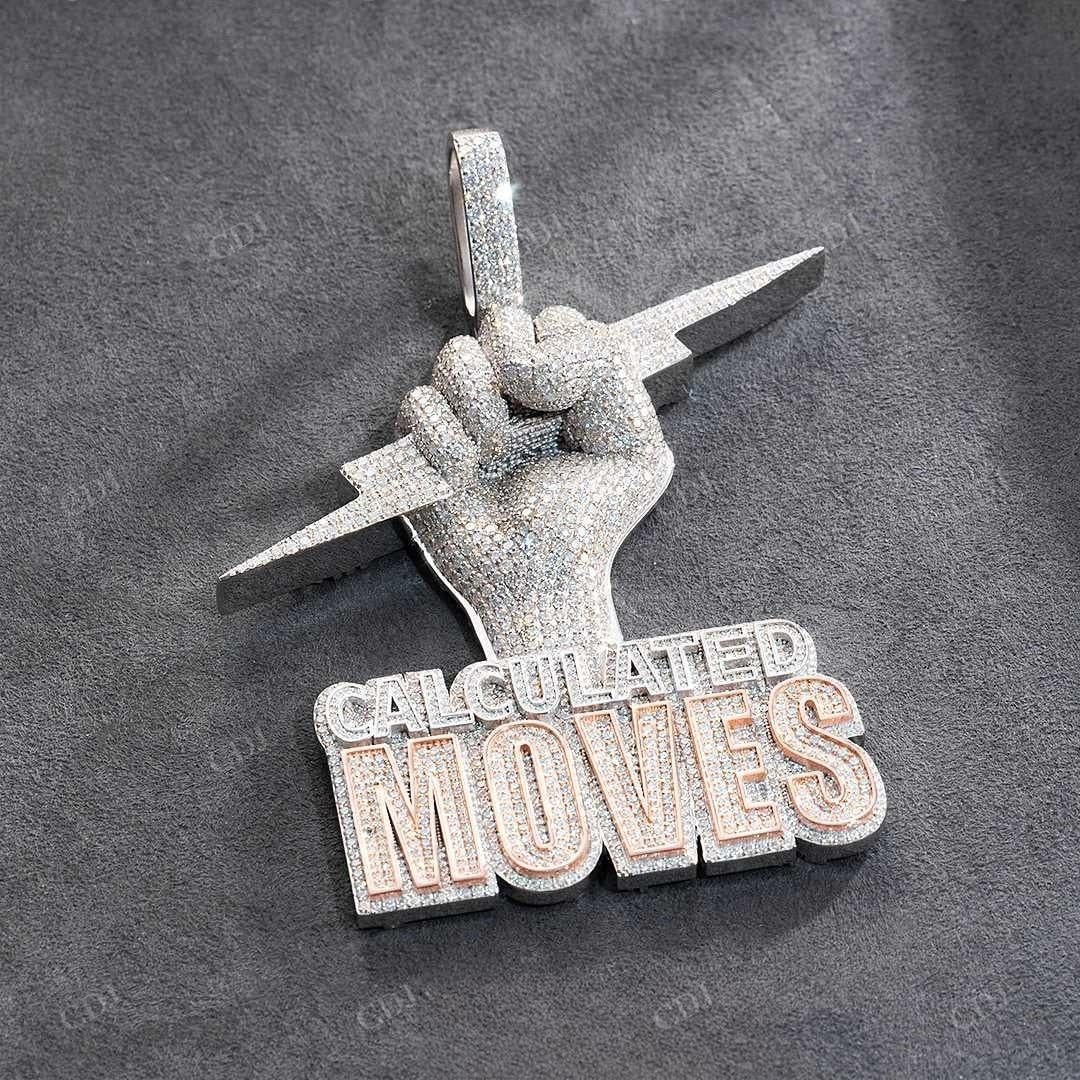 Two Tone Calculated Moves Letter Iced Out Diamond Pendant hip hop jewelry customdiamjewel