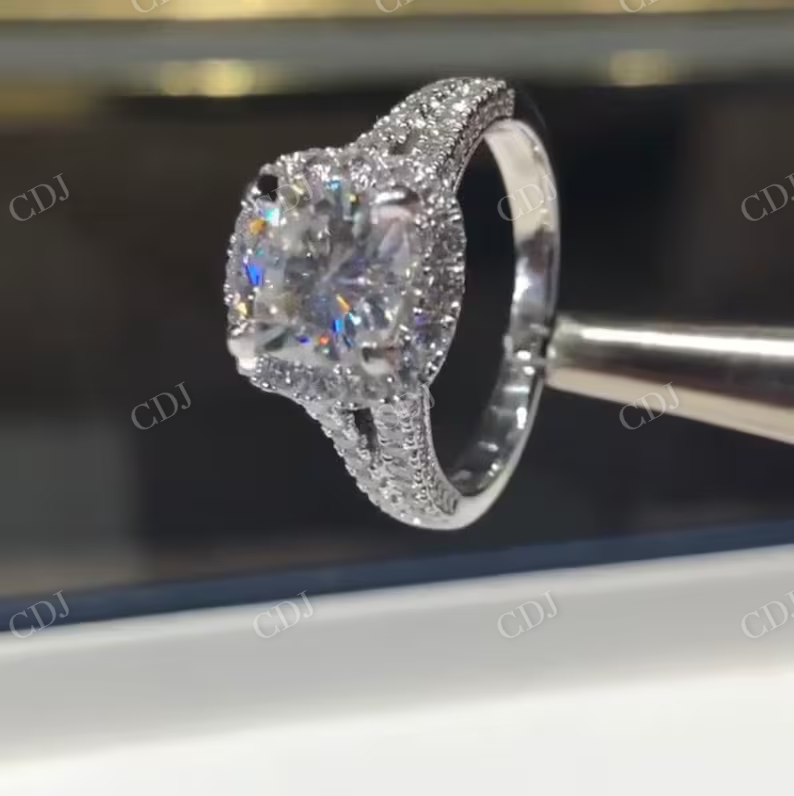 Cushion Cut Halo Eternity Moissanite Engagement Ring customdiamjewel