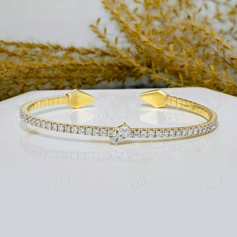 Antique Lab Grown Diamond Flexible Cuff Bracelet  customdiamjewel 10KT Solid Gold Yellow Gold VVS-EF