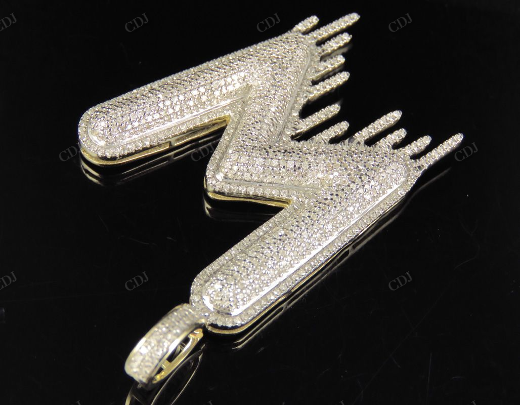 2" 1.90 CTW 10K Gold Real Diamond Letter 'W' Initial Drip Pendant CustomDiamJewel