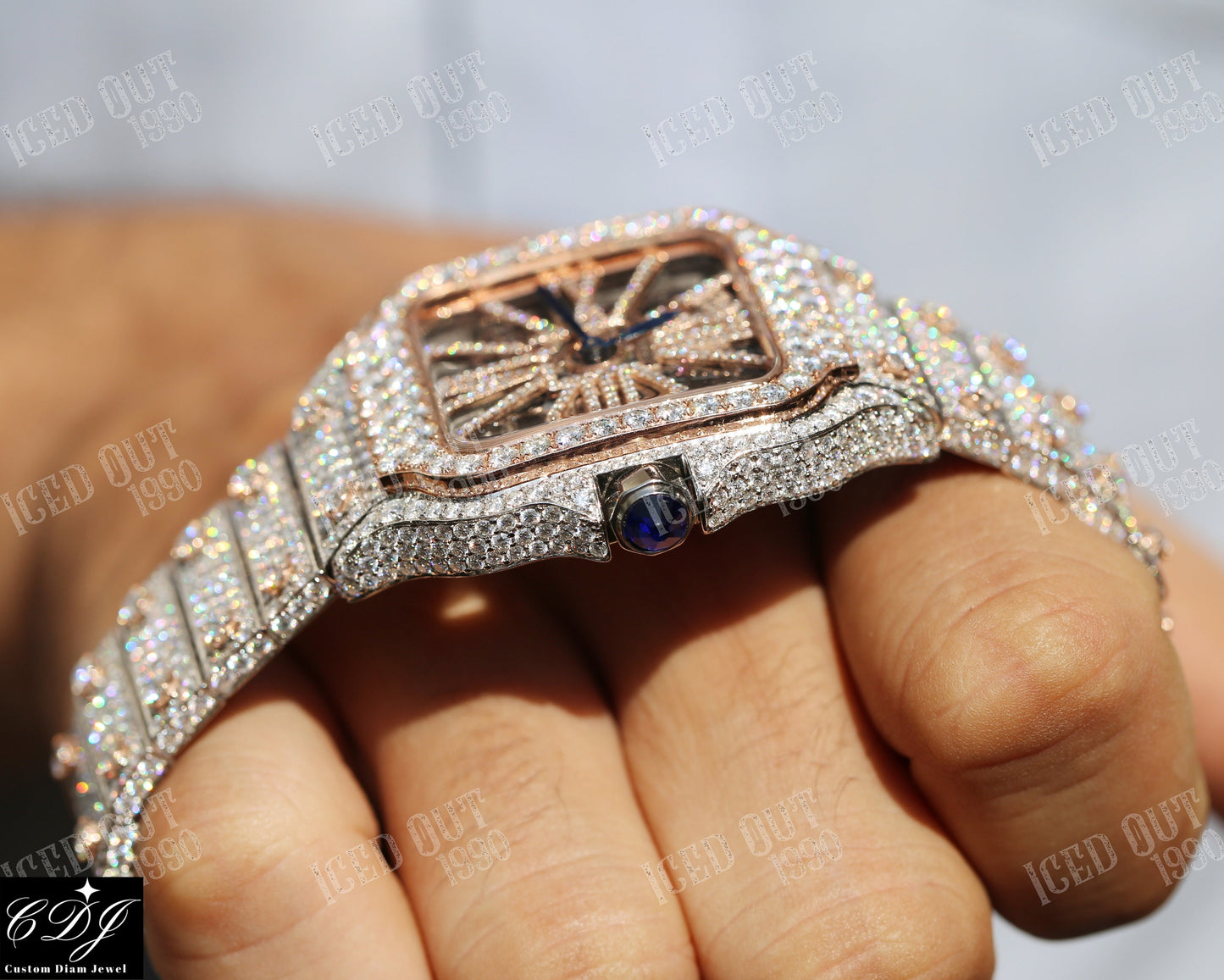 VVS Moissanite Studded Cartier Rose Gold Plated Diamond Watch customdiamjewel