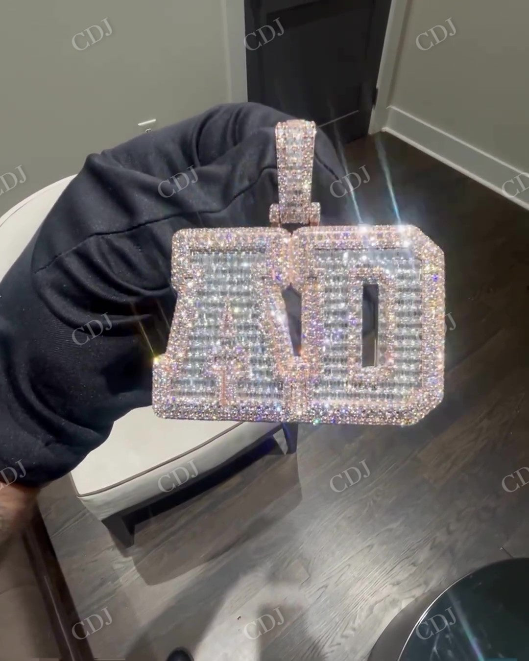 Two Tone Latter Baguette Round Diamond Pendant hip hop jewelry CustomDiamJewel