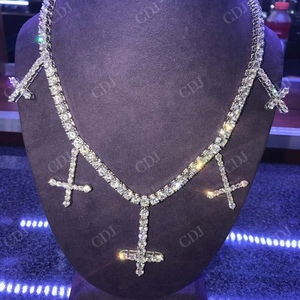 Moissanite Upside Down Cross Tennis Chain Necklace CustomDiamJewel