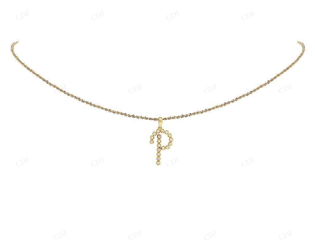 1" 0.25 CTW 10K Gold Natural Diamond Initial "P" Pendant CustomDiamJewel