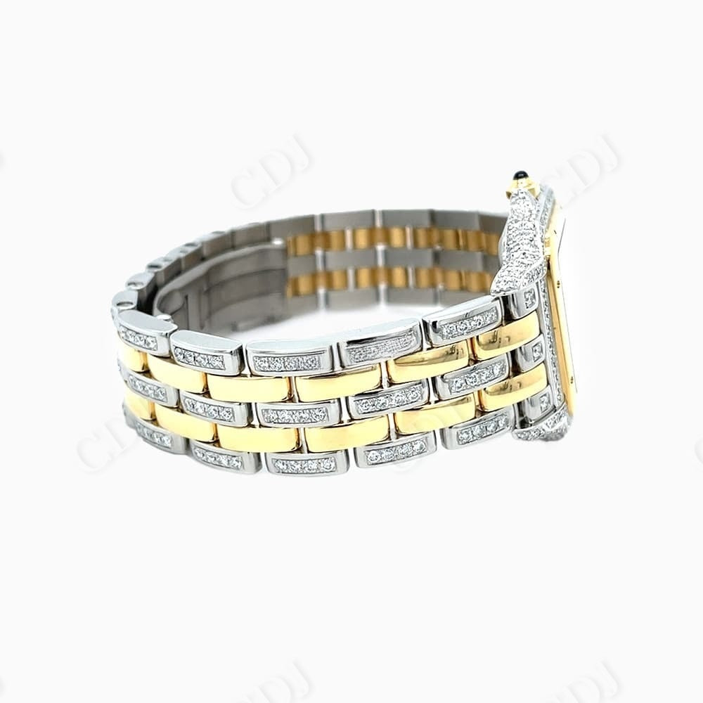 Yellow White Cartier Custom Moissanite Studded Watch customdiamjewel