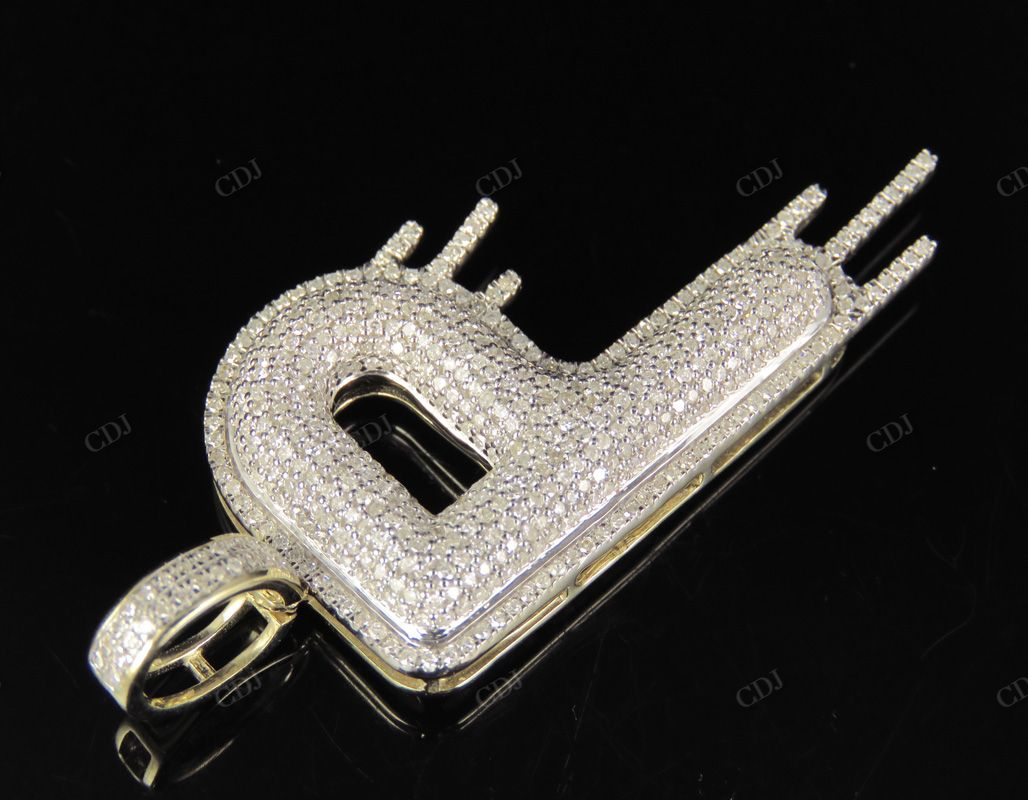 2" 10K Gold Diamond Letter 'P' Initial Drip Pendant CustomDiamJewel