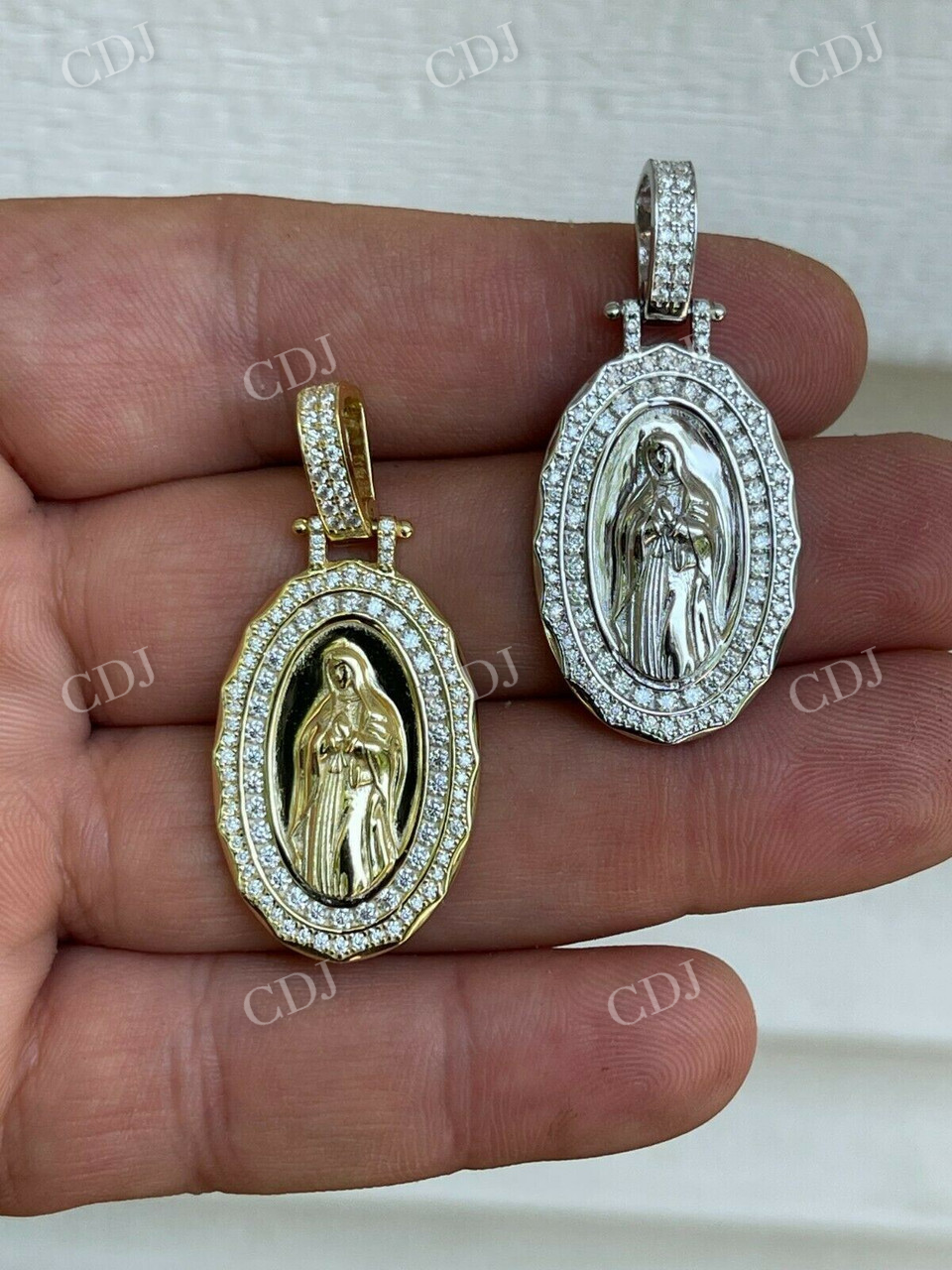 14K Gold Moissanite Mary Pendant For Men customdiamjewel