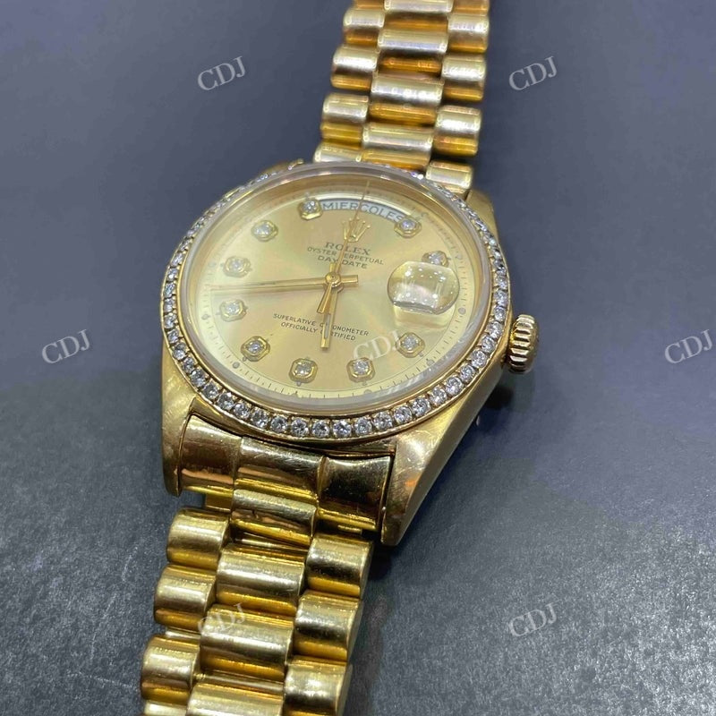 36mm Rolex Oyster Moissanite On Bezel Day Date Watch For Female customdiamjewel