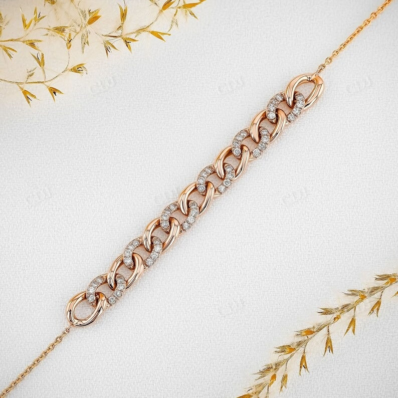 0.34CTW Lab Grown Diamond Cuban Curb Link Bracelet customdiamjewel 10KT Solid Gold Rose Gold VVS-EF