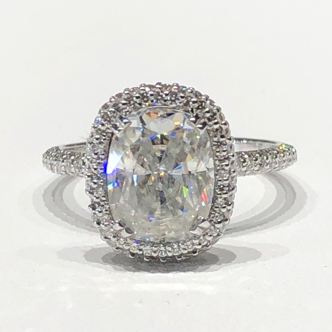Crushed Ice Cushion Cut Halo Eternity Engagement Ring customdiamjewel