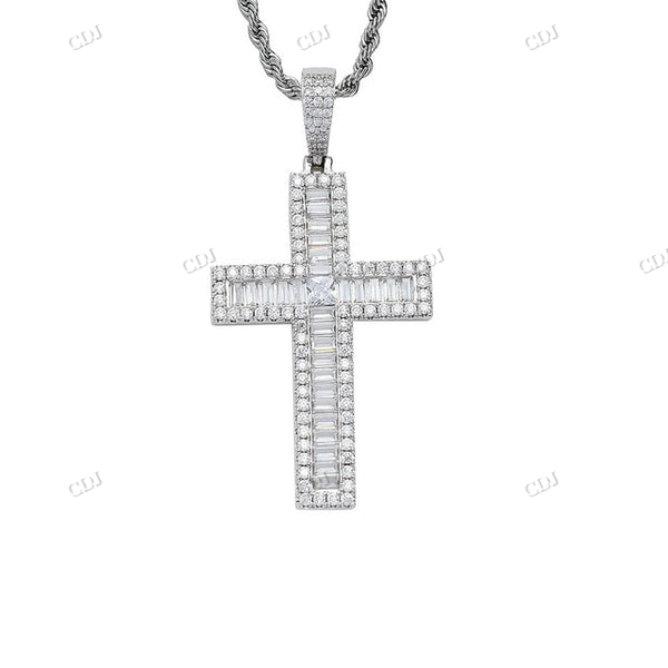 Baguette Moissanite Diamond Cross Pendant hip hop jewelry CustomDiamJewel