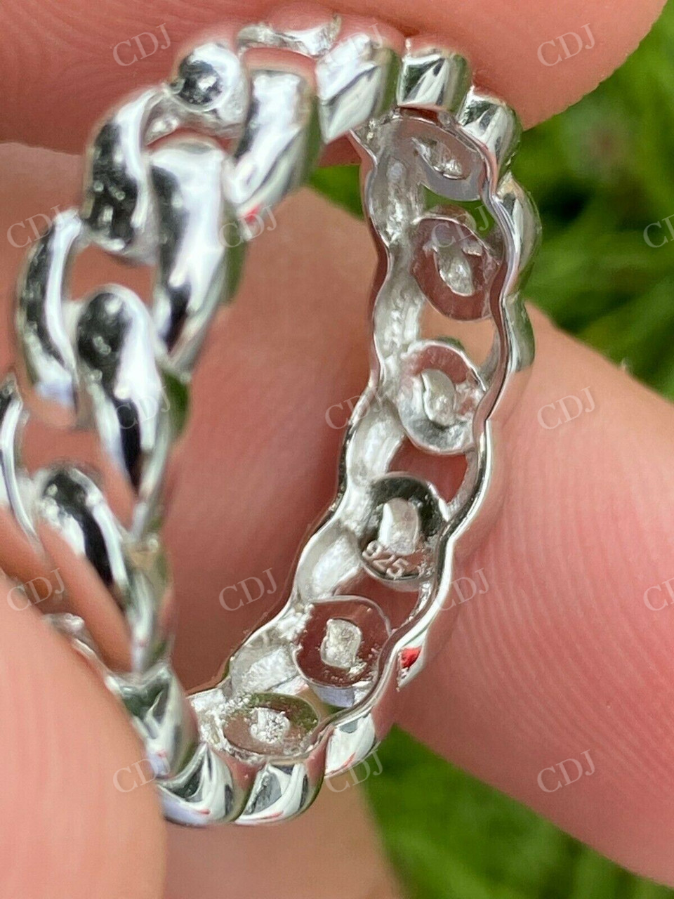 14K White Gold Wedding Band Cuban Link Ring customdiamjewel