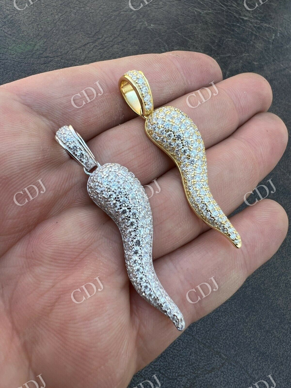 Moissanite Iced Hip Hop Cornicello Italian Horn Pepper Pendant customdiamjewel
