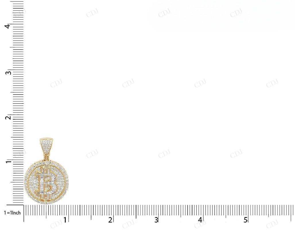 Silver Baguette Moissanite Bitcoin Initial "B" Pendant CustomDiamJewel