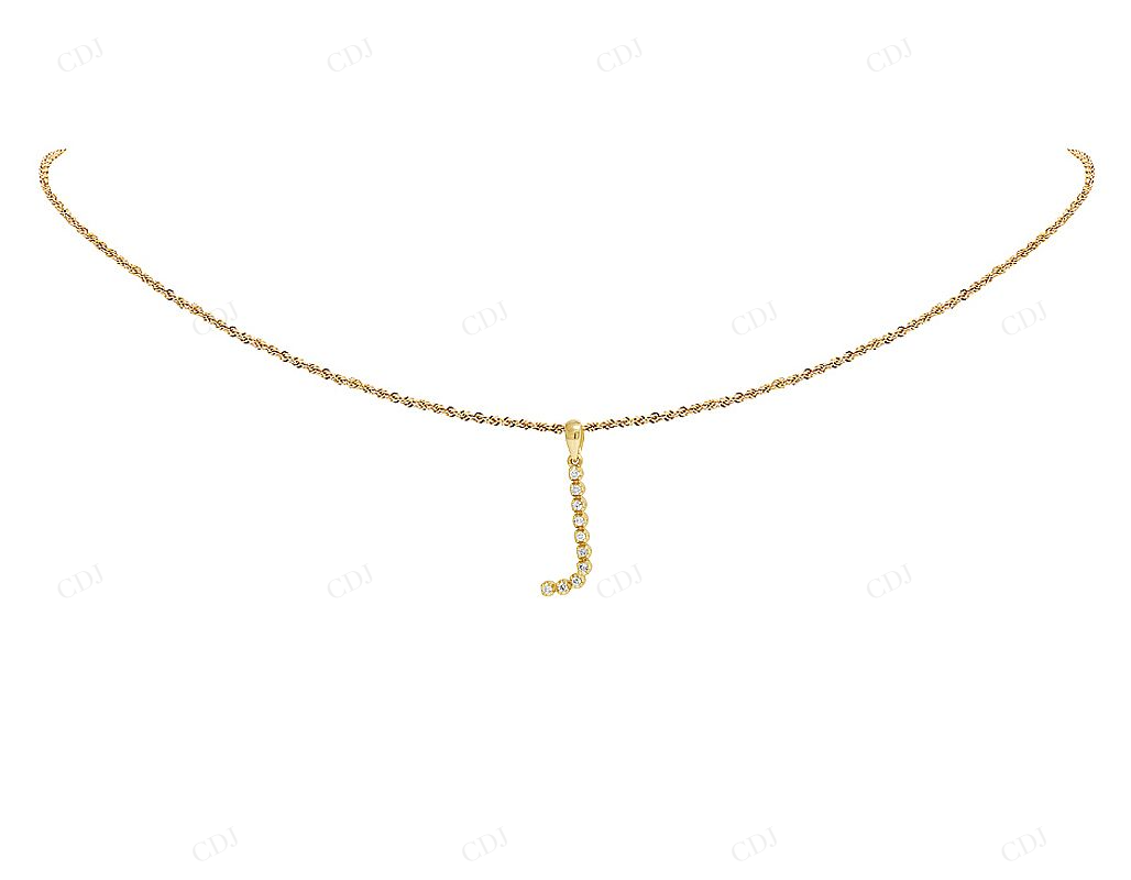 1" 0.14 CTW 10K Yellow Gold Real Diamond Initial "J" Letter Pendant CustomDiamJewel