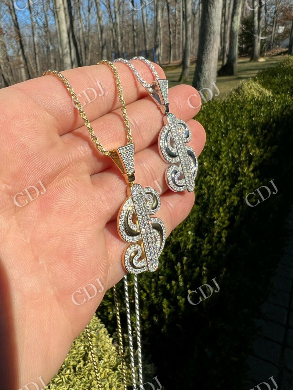 Moissanite Bling Iced Dollar $ Sign Money Hip Hop Pendant customdiamjewel