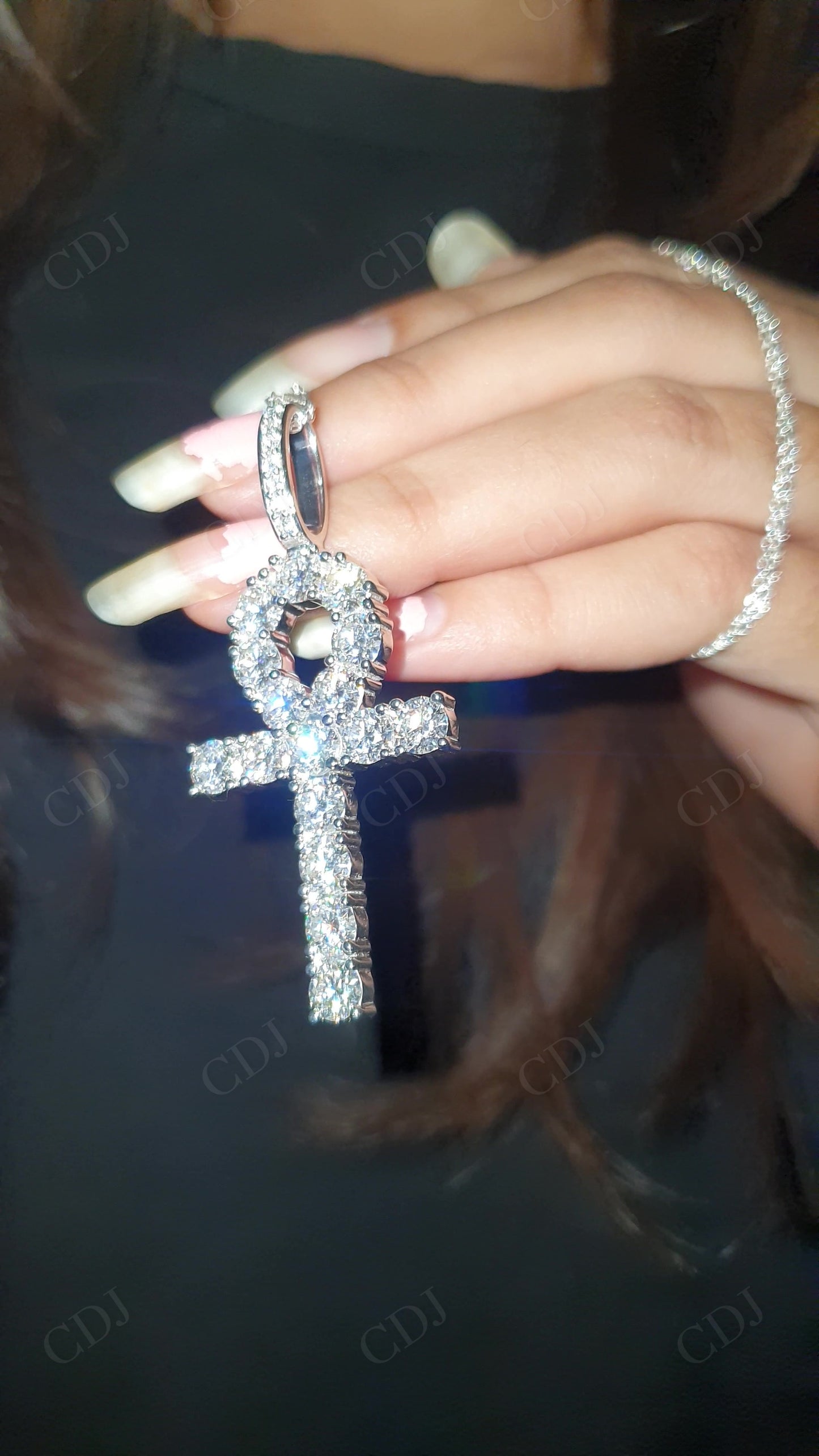 Round Moissanite Silver Ankh Cross Pendant hip hop jewelry customdiamjewel