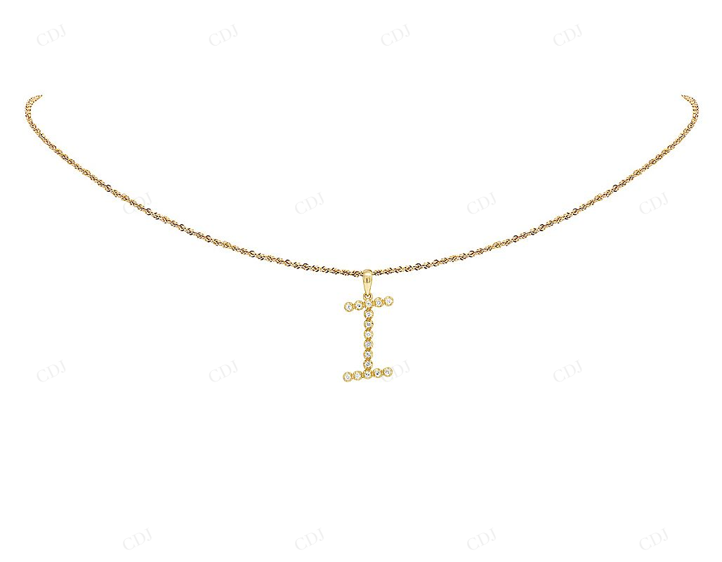 1" 0.20 CTW 10K Gold Natural Diamond Initial "I" Letter Pendant CustomDiamJewel