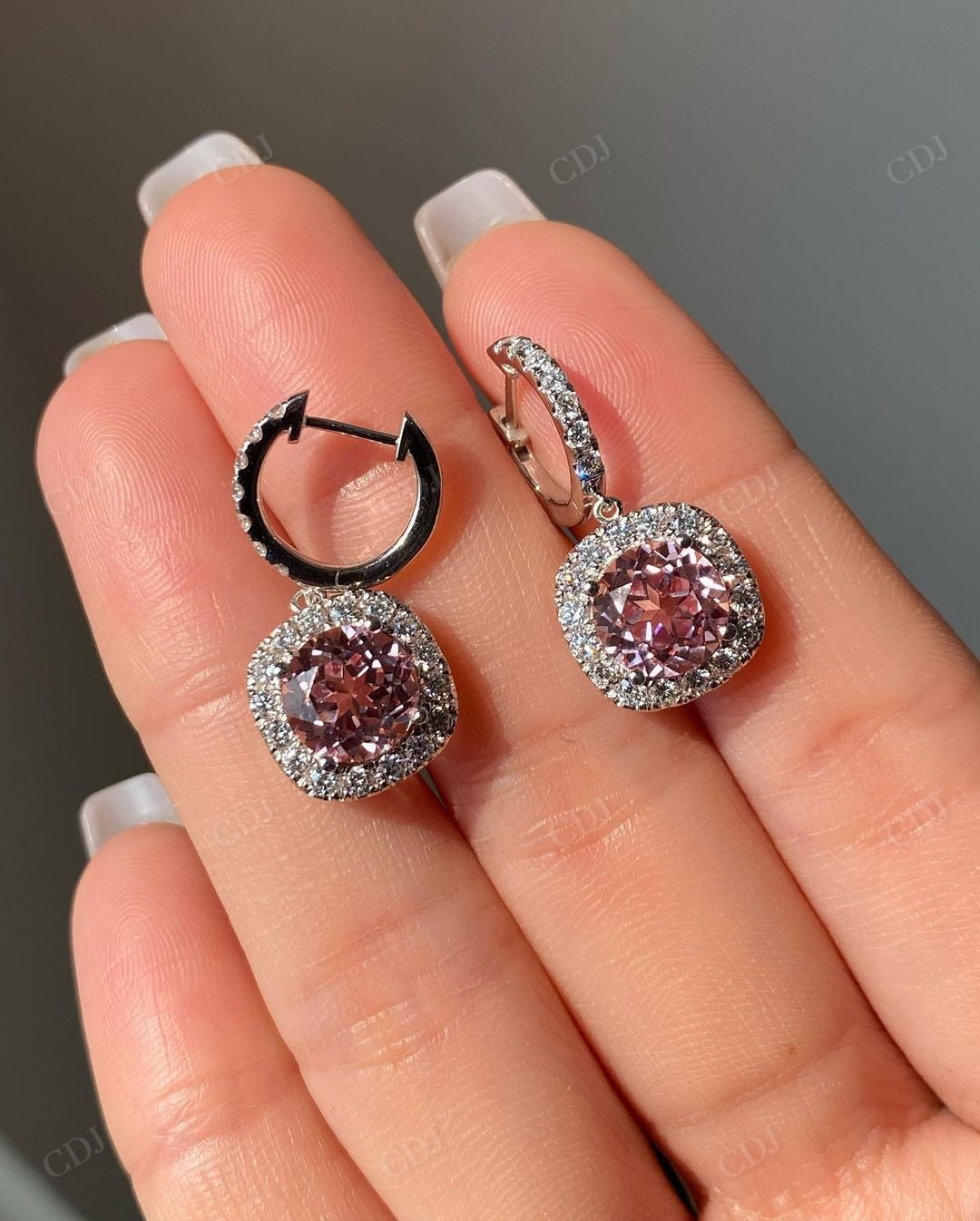 Colored Round Cut Halo Moissanite Earrings