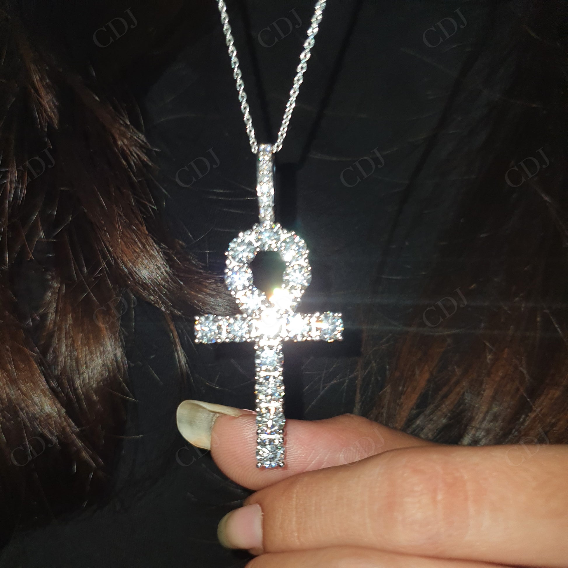 Round Moissanite Silver Ankh Cross  Pendant hip hop jewelry customdiamjewel   