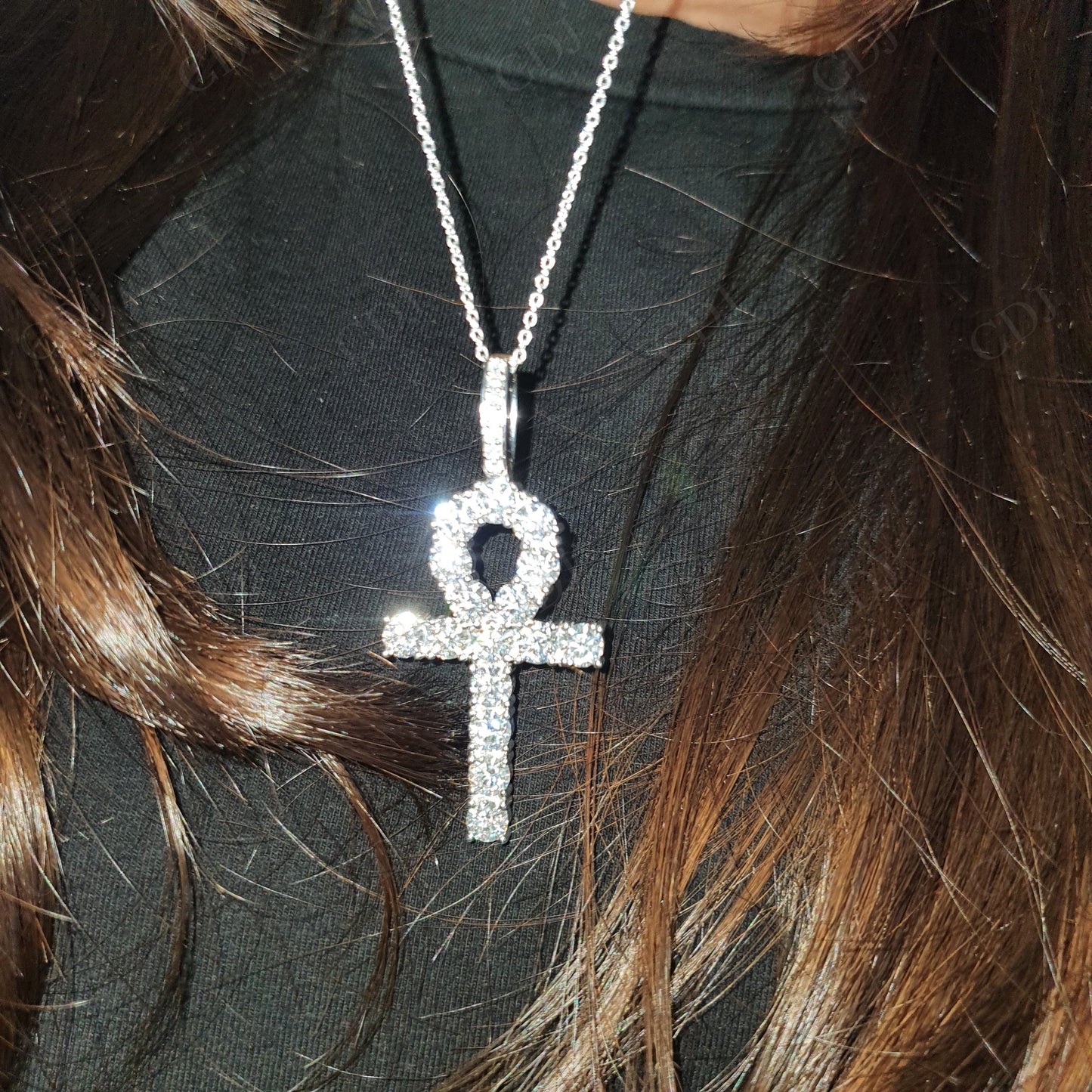 Round Moissanite Silver Ankh Cross  Pendant hip hop jewelry customdiamjewel   