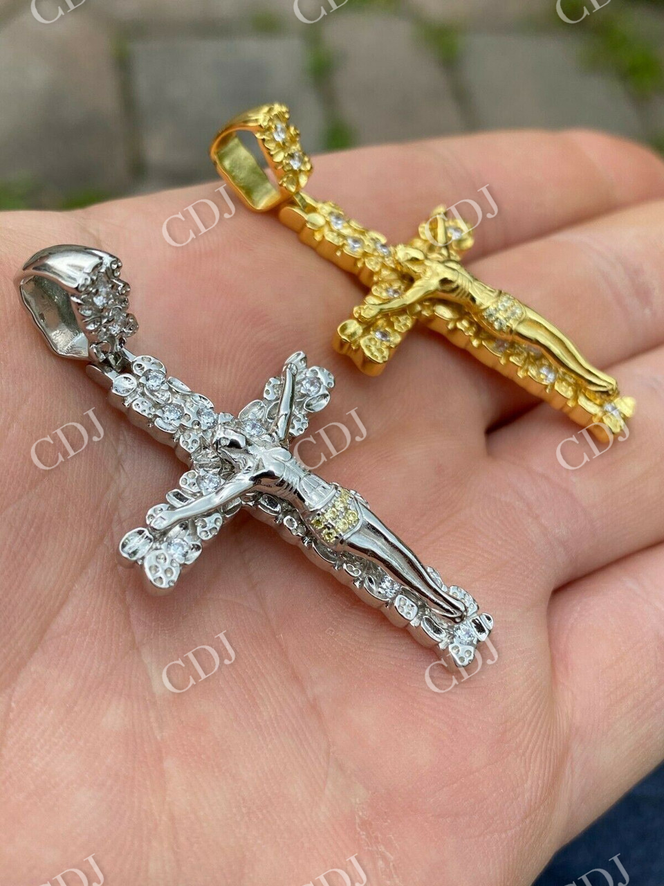 Mens Nugget Cross Jesus On Crucifix Diamond Pendant customdiamjewel