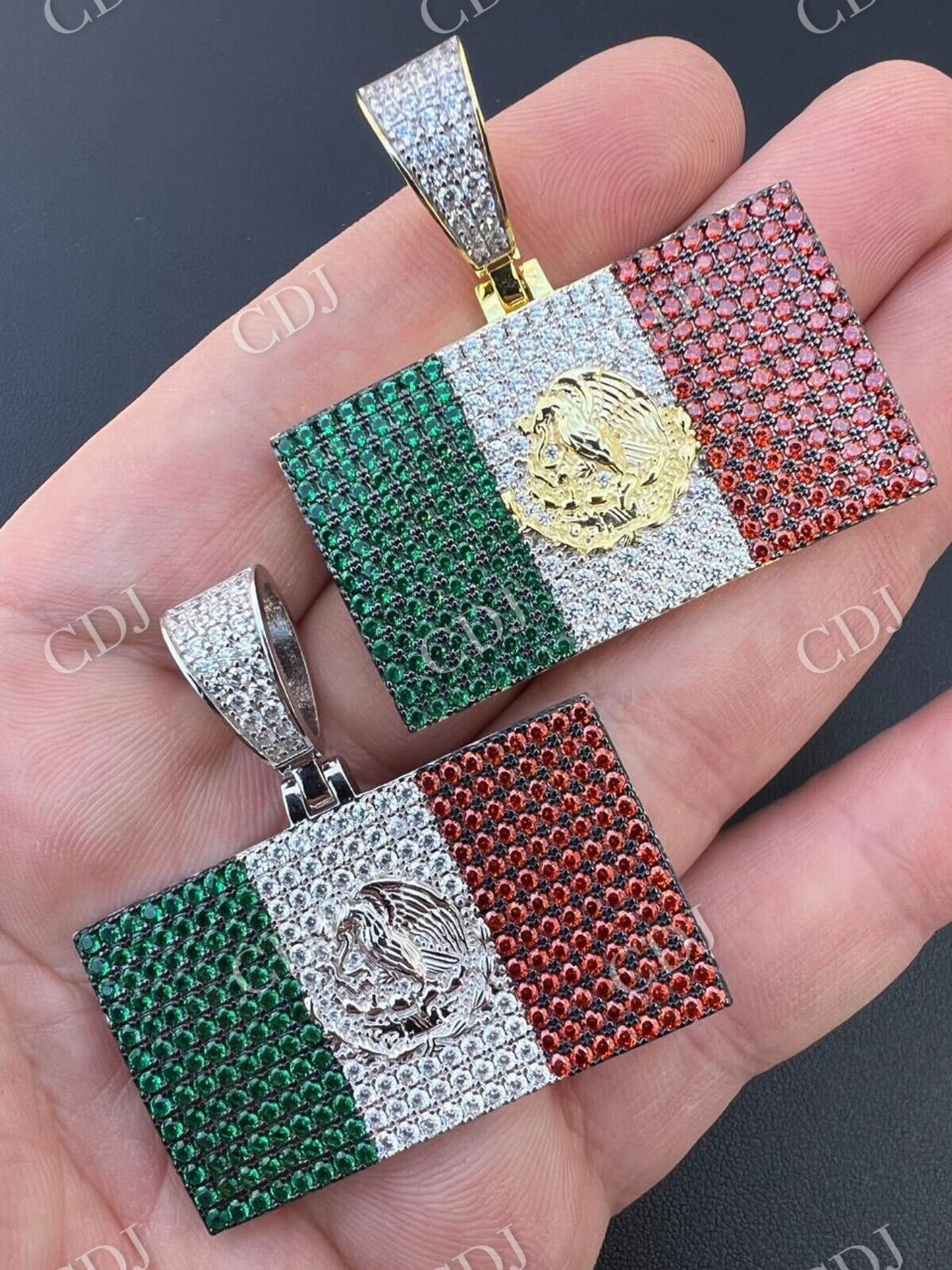 Mexican Flag Moissanite Pendant customdiamjewel