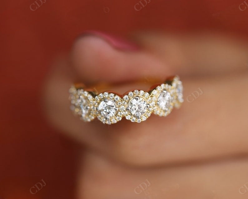 1.64CTW Round Cut Halo Lab Grown Diamond Half Eternity Wedding Band customdiamjewel