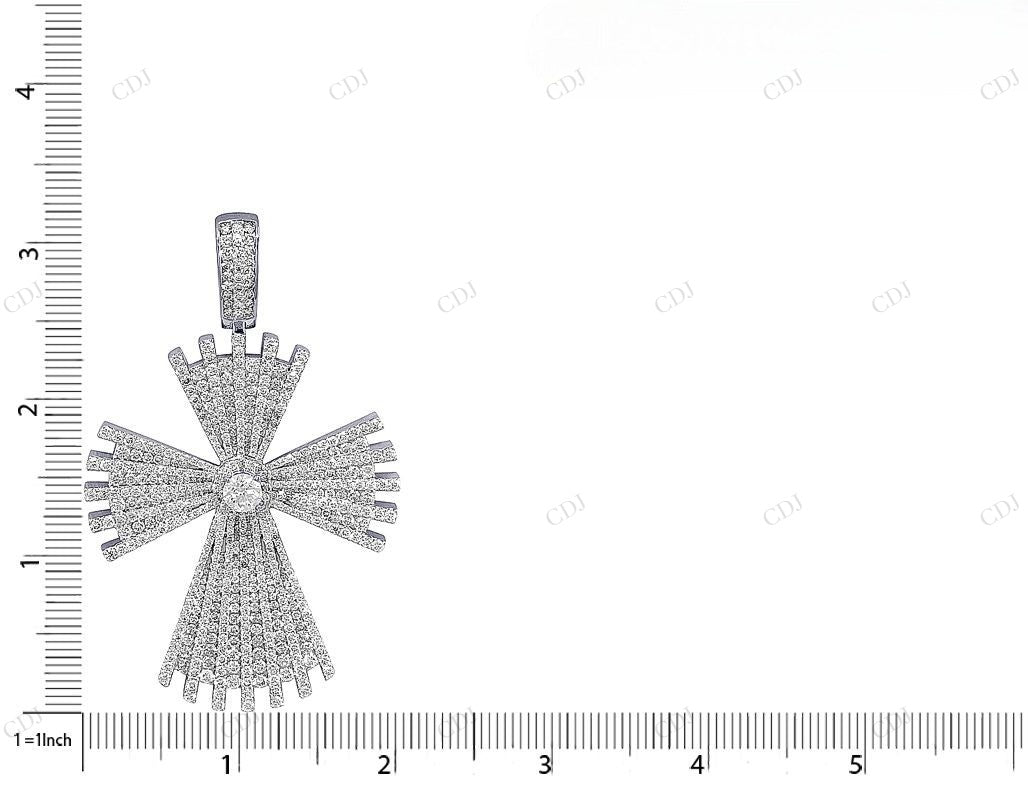 3.2 Inch 14K White Gold Lab Grown Sunbrust Cross Pendant Hip Hop Pendent CustomDiamJewel