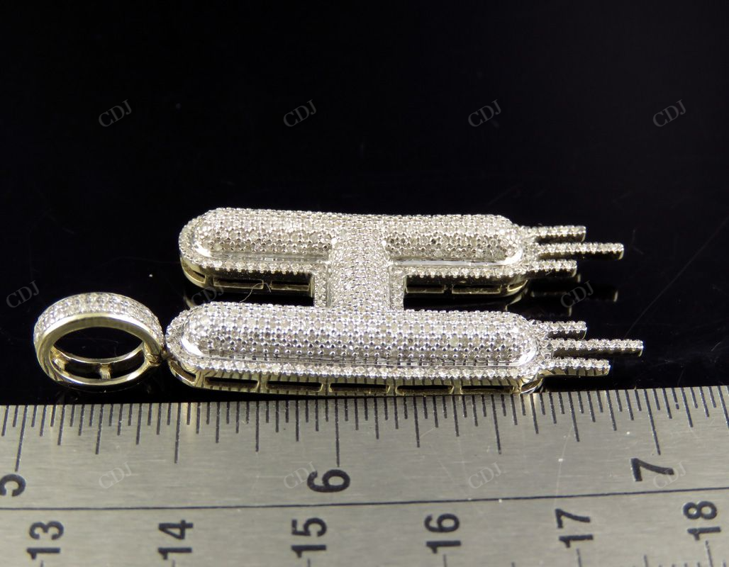 2" 1.55 CTW 14K Solid Gold Natural Diamond Letter 'H' Initial Drip Pendant CustomDiamJewel