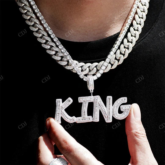 Hip Hop Style Round Cut And Baguette Cut Diamond Full Ice Out Name Pendant hip hop jewelry CustomDiamJewel