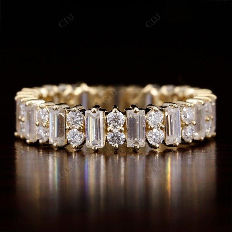 Baguette and Round Lab Grown Diamond Solid Yellow Gold Wedding Band customdiamjewel